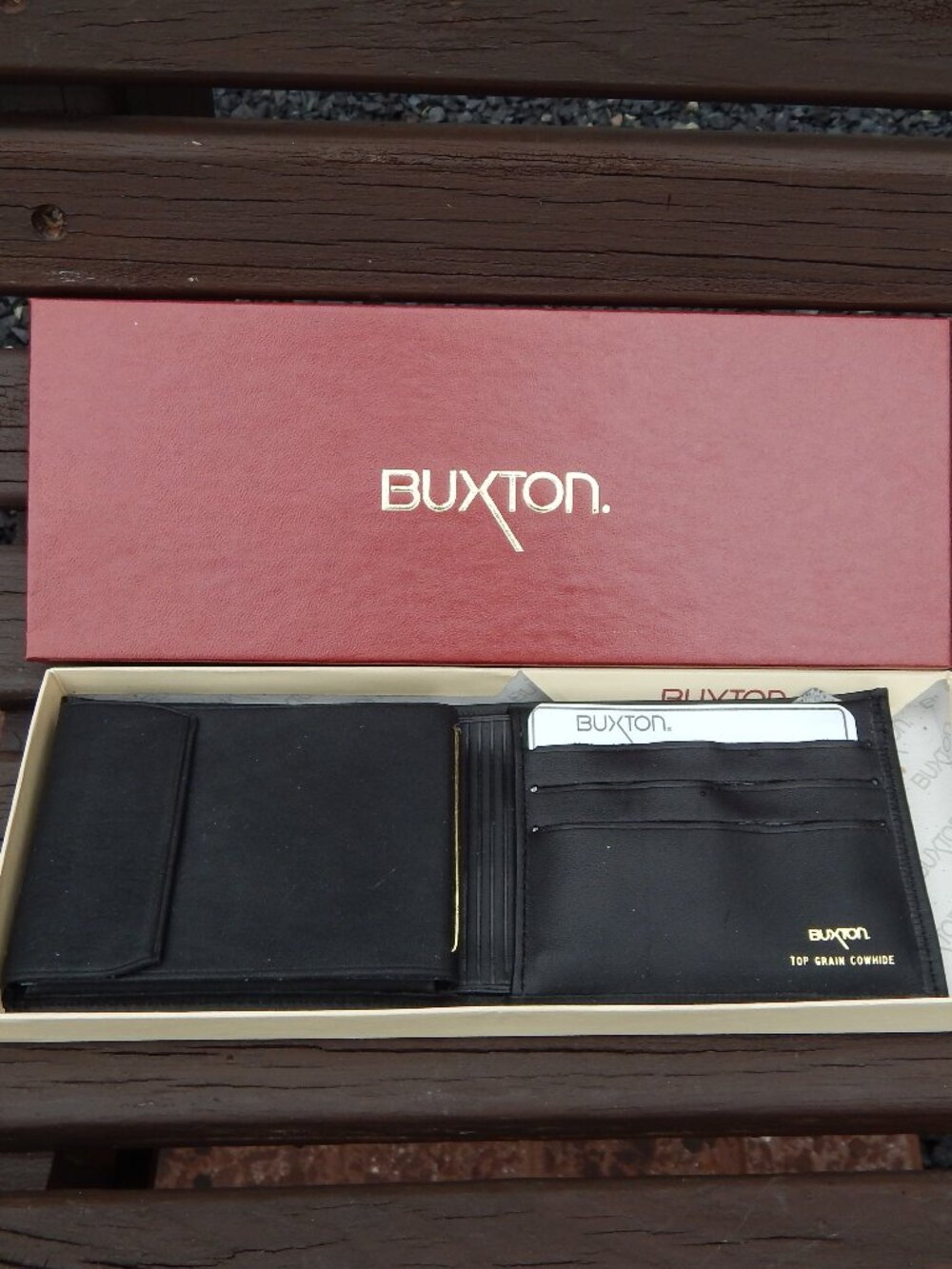 Buxton Mens Top Grain Bi-Fold Mens Black Vintage Wallet Never Used